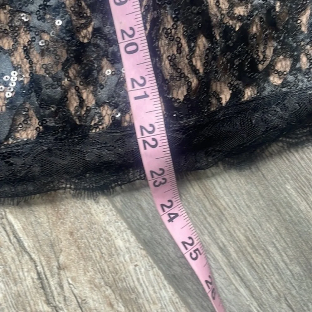 Eliza J Dress Black lace nude colored size 8 sequined balletcore fit and flare